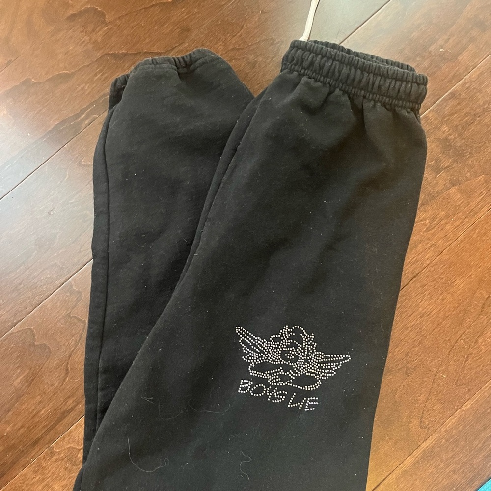Boys Lie Black Sweatpants with Embellished Logo